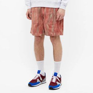 Stussy Men's Small S Orange Rust Tie Dyed Heavy Cotton Twill Easy Pull On Shorts